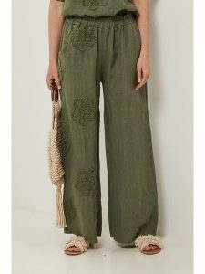 Rodier Lin Lniane spodnie w kolorze khaki rozmiar: M/L. Brązowe spodnie z wysokim stanem Rodier Lin, bez wzorów, ze lnu, z podwyższonym stanem. Za 188,85 zł.