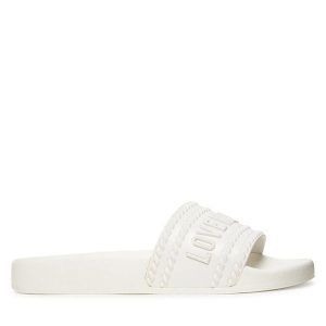 Klapki LOVE MOSCHINO. Białe klapki LOVE MOSCHINO, bez wzorów, bez obcasa. Za 479,99 zł.