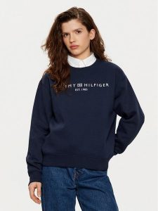 Tommy Hilfiger Bluza WW0WW39791 Granatowy Relaxed Fit. Niebieskie bluzy TOMMY HILFIGER, l, bez wzorów, z bawełny, bez kaptura. Za 349,99 zł.