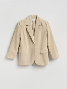 Marynarka z dodatkiem wełny - beżowy. Brązowe marynarki i żakiety Reserved, l, bez wzorów, z tkaniny. Za 329,99 zł.