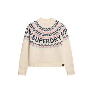 Wzorzysty sweter jacquard damski Superdry. Brązowe swetry klasyczne Superdry, na zimę, bez kołnierzyka. W wyprzedaży za 346,95 zł.