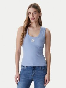 Fracomina Top FP26ST2001J40101 Błękitny Slim Fit. Niebieskie topy Fracomina, xl, bez wzorów, z bawełny, bez kołnierzyka, bez ramiączek. Za 179,99 zł.