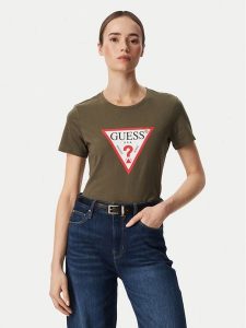 Guess T-Shirt W1YI1B I3Z14 Khaki Regular Fit. Brązowe t-shirty Guess, l, z aplikacjami, z bawełny, bez kołnierzyka, bez ramiączek. Za 154,99 zł.