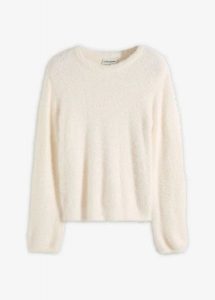 Sweter z pluszu z miękkiej wiskozy. Białe swetry klasyczne bonprix, z wiskozy, bez kołnierzyka. Za 99,99 zł.