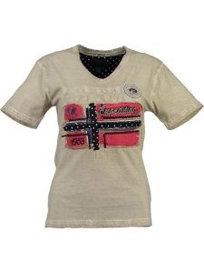 Geographical Norway Koszulka "Jinny" w kolorze beżowym rozmiar: XXL. Brązowe bluzki Geographical Norway, xxl, bez wzorów, z bawełny, bez kołnierzyka, bez ramiączek. Za 35,10 zł.