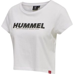 Damska koszulka crop top Hummel Legacy. Białe topy Hummel, m, bez wzorów, sportowe, bez kołnierzyka, bez ramiączek. Za 55,00 zł.