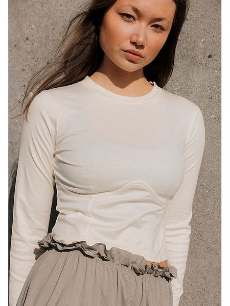 Rethinkit Koszulka "Nice" w kolorze beżowym rozmiar: L. Brązowe bluzki Rethinkit, l, bez wzorów, z bawełny, bez kołnierzyka, bez ramiączek. Za 122,67 zł.