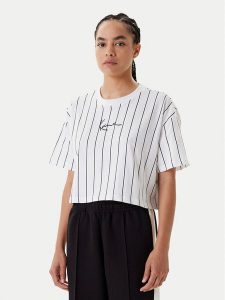 Karl Kani T-Shirt Small Signature Essential Pinstripe 6137879 Biały Relaxed Fit. Białe t-shirty Karl Kani, xs, bez wzorów, z bawełny, bez kołnierzyka, bez ramiączek. Za 79,99 zł.