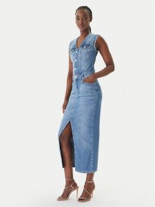 Liu Jo Sukienka jeansowa UA6123 D0309 Niebieski Regular Fit. Niebieskie sukienki Liu Jo, bez wzorów, z bawełny, bez kołnierzyka, bez ramiączek. Za 568,99 zł.