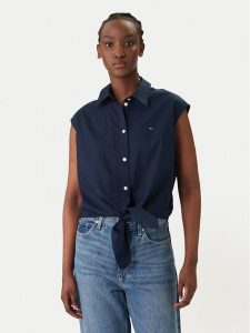 Tommy Jeans Koszula DW0DW22212 Granatowy Regular Fit. Niebieskie koszule Tommy Jeans, l, bez wzorów, z bawełny, bez kołnierzyka, bez ramiączek. Za 289,99 zł.