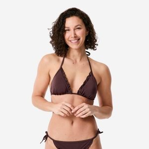 Góra kostiumu kąpielowego damska Decathlon Mae Cancan. Brązowe bikini DECATHLON, bez wzorów, z elastanu. Za 44,99 zł.