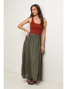 Le Monde du Lin Lniana spódnica w kolorze khaki rozmiar: 40/42. Brązowe spódnice Le Monde du Lin, bez wzorów, ze lnu, maxi. Za 152,99 zł.