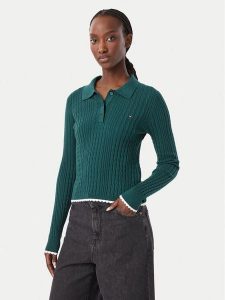 Tommy Jeans Sweter DW0DW23354 Zielony ciemny Slim Fit. Zielone swetry klasyczne Tommy Jeans, xs, z jeansu, bez kołnierzyka. Za 409,99 zł.