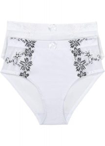 Figi wyszczuplające (2 pary). Białe figi bonprix, z aplikacjami. Za 77,99 zł.