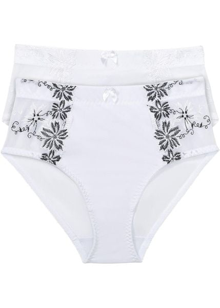 Figi wyszczuplające (2 pary). Białe figi bonprix, z aplikacjami. Za 77,99 zł.