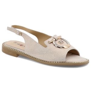 Sandały damskie S. Barski, ze sprzączką eleganckie ze skóry ekologicznej z ozdobą, różowe, KV51-043. Czerwone sandały S.BARSKI, z aplikacjami, ze skóry ekologicznej, bez obcasa, na płaskiej podeszwie, bez zapięcia. Za 149,00 zł.