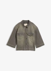 Kurtka jeansowa, rękaw 3/4. Szare kurtki bonprix, bez wzorów, z jeansu, bez kaptura. Za 179,99 zł.