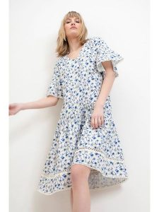 Josephine & Co Sukienka w kolorze błękitnym rozmiar: 36. Niebieskie sukienki Josephine & Co, bez wzorów, z bawełny, bez kołnierzyka, bez ramiączek, midi, rozkloszowane. Za 263,53 zł.