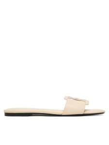 Calvin Klein Klapki Square Flat Sandal Emblem HW0HW03128 Żółty. Żółte klapki Calvin Klein, bez wzorów, ze skóry, bez obcasa. Za 409,99 zł.
