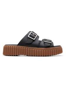 Clarks Skórzane klapki "Torhill" w kolorze czarnym rozmiar: 39. Czarne klapki Clarks, bez wzorów, z otwartym noskiem, bez obcasa. Za 254,74 zł.
