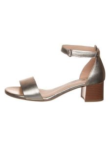 Ara Shoes Skórzane sandały w kolorze złotym rozmiar: 36,5. Żółte sandały Ara Shoes, bez wzorów, z otwartym noskiem, bez obcasa, na koturnie, bez zapięcia. Za 87,19 zł.