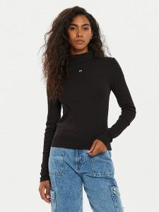 Tommy Jeans Bluzka Tjw Essential Mock Neck DW0DW19830 Czarny Slim Fit. Czarne bluzki Tommy Jeans, s, bez wzorów, z bawełny, bez kołnierzyka, bez ramiączek. Za 179,99 zł.