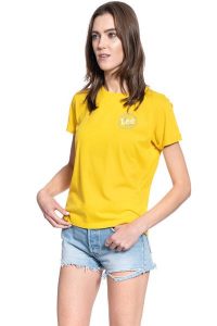 T-SHIRT DAMSKI LEE SS GLOBAL TEE LEMON ZEST L44BEPMM 112109799. T-shirty Lee, l, bez wzorów, bez kołnierzyka, bez ramiączek. Za 69,99 zł.