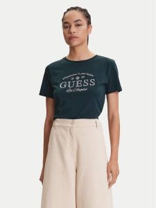 Guess T-Shirt V5YI13 J1314 Zielony Regular Fit. Zielone t-shirty Guess, m, z aplikacjami, z bawełny, bez kołnierzyka, bez ramiączek. Za 119,99 zł.
