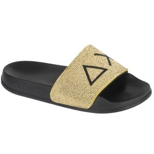 Klapki na basen damskie, Slippers Strass Logo. Żółte klapki SUN68, bez wzorów, bez obcasa. Za 169,90 zł.