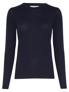 MOSS COPENHAGEN Koszulka w kolorze granatowym rozmiar: XS/S. Niebieskie bluzki Moss Copenhagen, s, bez wzorów, bez kołnierzyka, bez ramiączek. Za 83,42 zł.