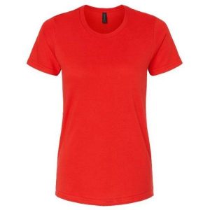 Damska Koszulka Softstyle O Średniej Grubości. Czerwone bluzki GILDAN, xl, bez wzorów, sportowe, bez kołnierzyka, bez ramiączek. Za 44,99 zł.