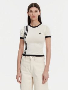 Adidas T-Shirt Knitted 3-Stripes JJ0961 Beżowy Slim Fit. Brązowe t-shirty ADIDAS, s, bez wzorów, z syntetyku, bez kołnierzyka, bez ramiączek. Za 219,99 zł.