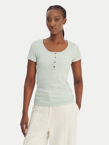 Guess T-Shirt GUESS x NORTH SAILS W6GP01 K2658 Zielony Regular Fit. Zielone t-shirty Guess, s, z aplikacjami, z syntetyku, bez kołnierzyka, bez ramiączek. Za 264,99 zł.