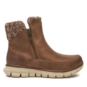 Botki Skechers. Brązowe botki Skechers, bez wzorów, bez obcasa, na płaskiej podeszwie, bez zapięcia. Za 289,99 zł.