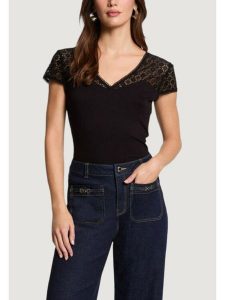 Morgan Bluzka 251-DFLO Czarny Slim Fit. Czarne bluzki Morgan, l, bez wzorów, z wiskozy, bez kołnierzyka, bez ramiączek. Za 159,99 zł.