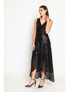 ASSUILI Sukienka w kolorze czarnym rozmiar: 36. Czarne sukienki Assuili, bez wzorów, klasyczne, z asymetrycznym kołnierzem, bez ramiączek, maxi, asymetryczne. Za 195,99 zł.