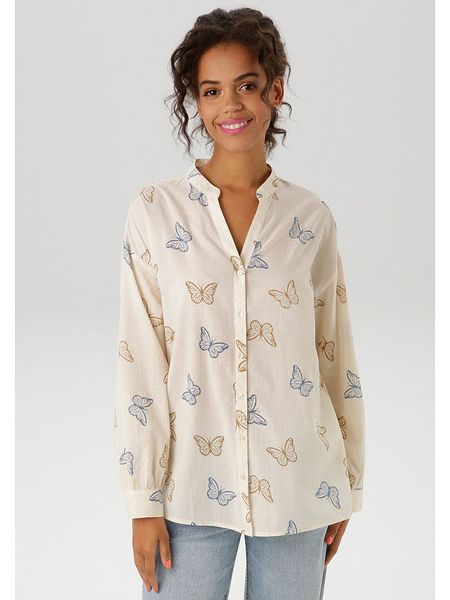 Aniston Bluzka w kolorze kremowym rozmiar: 38. Brązowe bluzki Aniston, bez wzorów, z bawełny, bez kołnierzyka, bez ramiączek. Za 52,79 zł.