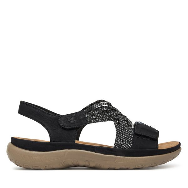 Sandały Rieker. Czarne sandały Rieker, bez wzorów, bez obcasa, na płaskiej podeszwie, bez zapięcia. Za 209,99 zł.