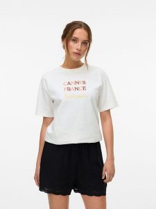 Vero Moda Koszulka w kolorze białym rozmiar: XS. Białe bluzki Vero Moda, xs, bez wzorów, z bawełny, bez kołnierzyka, bez ramiączek. Za 48,39 zł.
