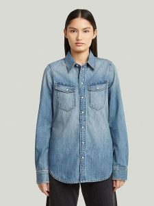 G-Star Koszula dżinsowa - Slim fit - w kolorze niebieskim rozmiar: M. Niebieskie koszule G-Star, m, bez wzorów, z bawełny, bez kołnierzyka, bez ramiączek. Za 171,68 zł.