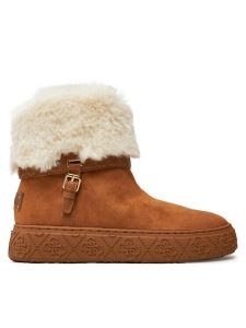 Guess Botki Uncie FLFUNC ESU10 Brązowy. Brązowe botki Guess, z aplikacjami, z materiału, bez obcasa, na płaskiej podeszwie, bez zapięcia. Za 579,99 zł.