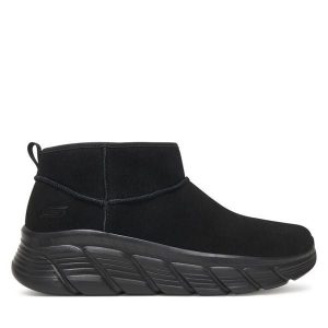 Śniegowce Skechers. Czarne buty zimowe Skechers, bez obcasa, bez zapięcia. Za 289,99 zł.