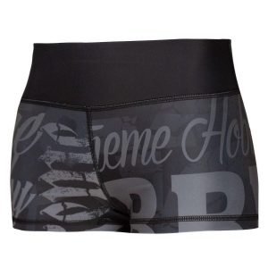 Spodenki sportowe damskie do jogi fitnessu EXTREME HOBBY LETTERS. Czarne spodenki sportowe EXTREME HOBBY, s, bez wzorów, z dzianiny, do biegania. Za 148,00 zł.