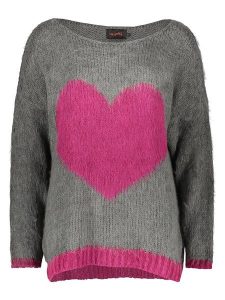 Miss goodlife Sweter "Heart" w kolorze szaro-różowym rozmiar: XS. Różowe swetry oversize miss goodlife, xs, bez wzorów, z wełny, bez ramiączek. Za 162,49 zł.