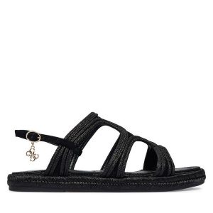 Sandały Guess. Czarne sandały Guess, z aplikacjami, bez obcasa, na płaskiej podeszwie, bez zapięcia. Za 549,99 zł.