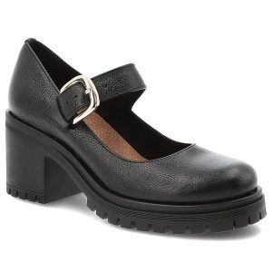 Półbuty damskie Armdo, na klocku skórzane eleganckie zapinane sprzączką z okrągłym noskiem, czarne, 20166. Czarne półbuty Armodo, bez wzorów, ze skóry, z okrągłym noskiem, bez obcasa, na słupku, bez zapięcia. Za 305,99 zł.