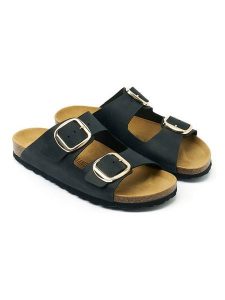 Mandel Skórzane klapki "Alberto" w kolorze czarnym rozmiar: 38. Czarne klapki Mandel, bez wzorów, z otwartym noskiem, bez obcasa. Za 152,99 zł.