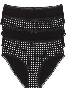 Figi maxi (4 pary). Czarne figi bonprix, bez wzorów. Za 64,99 zł.