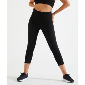 Legginsy fitness damskie Domyos krótkie. Czarne legginsy DOMYOS, bez wzorów, z elastanu, z podwyższonym stanem, krótkie. Za 49,99 zł.