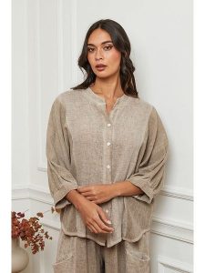 La Compagnie Du Lin Lniana bluzka w kolorze beżowym rozmiar: XL. Brązowe bluzki La Compagnie Du Lin, xl, bez wzorów, ze lnu, bez kołnierzyka, bez ramiączek. Za 144,58 zł.